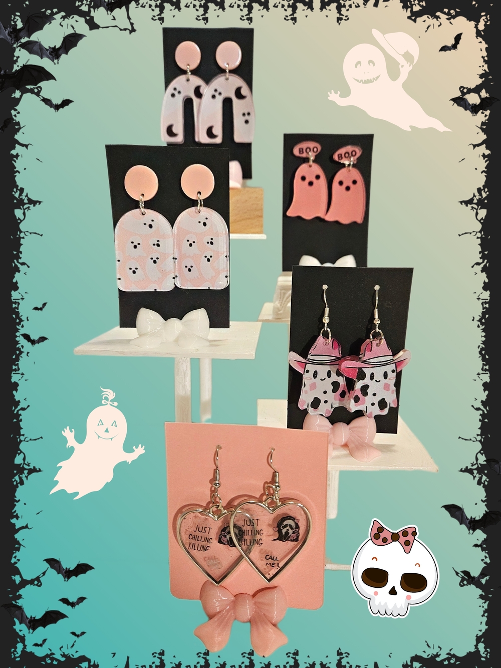 Pink Ghost Theme Halloween Earring Bundle (5 Pairs)